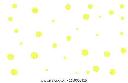 Many Yellow Embroidered Circles of Different Size on White Background