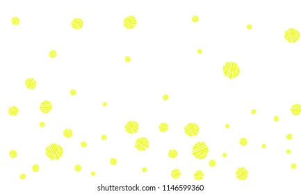 Many Yellow Embroidered Circles of Different Size on White Background