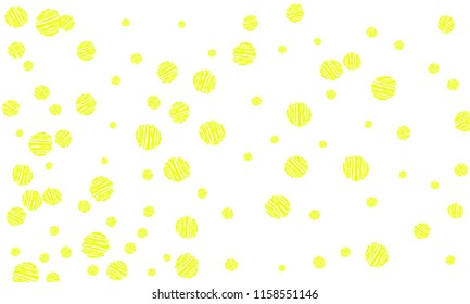 Many Yellow Embroidered Circles of Different Size on White Background