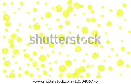 Many Yellow Embroidered Circles of Different Size on White Background