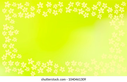 Many Yellow Flowers of Different Size on Green Gradient Background