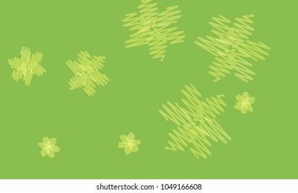 Many Yellow Flowers of Different Size on Green Background