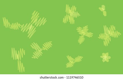 Many Yellow Flowers of Different Size on Green Background