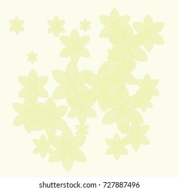 Many Yellow Flowers of Different Size on Light Yellow Background