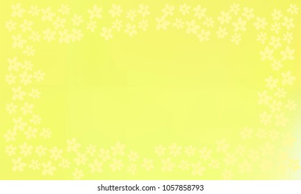 Many Yellow Flowers with Leaves and Stems on Yellow, Orange and Green Gradient Background