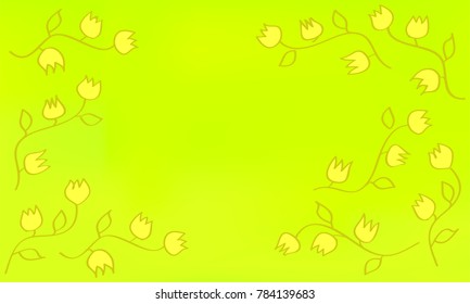 Many Yellow Flowers with Leaves and Stems on Yellow and Green Gradient Background