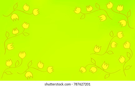 Many Yellow Flowers with Stems and Leaves on Yellow and Green Gradient Background