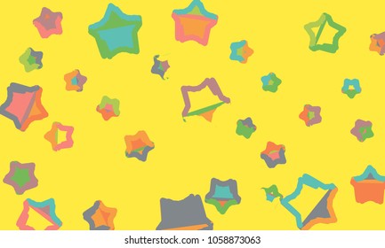Many Yellow, Green, Blue, Violet and Red Stars of Different Size