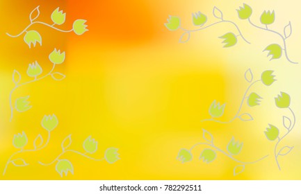 Many Yellow and Green Stars with Leaves and Stem on Orange, Yellow and White Gradient Background