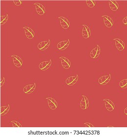 Many Yellow Leaves on Red Background