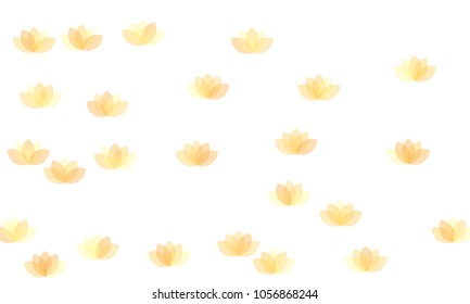 Many Yellow Lotuses of Different Opacity on White Background