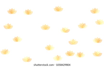 Many Yellow Lotuses of Different Opacity on White Background