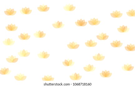 Many Yellow Lotuses of Different Opacity on White Background