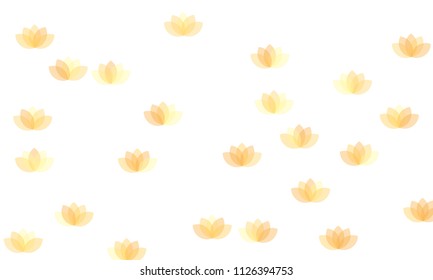 Many Yellow Lotuses of Different Opacity on White Background