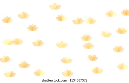 Many Yellow Lotuses of Different Opacity on White Background