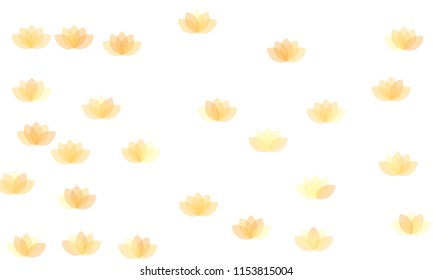 Many Yellow Lotuses of Different Opacity on White Background