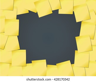 many yellow note paper on a grey board background