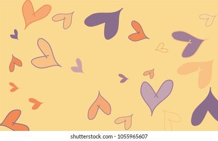 Many Yellow, Orange and Blue Hearts of Different Size