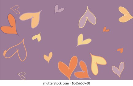 Many Yellow, Orange and Blue Hearts of Different Size