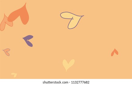 Many Yellow, Orange and Blue Hearts of Different Size