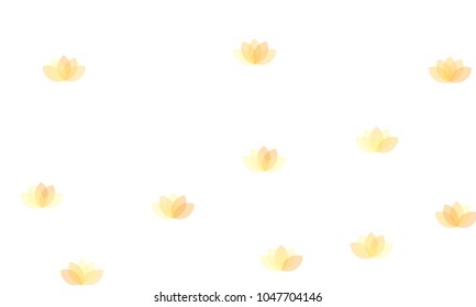 Many Yellow and Orange Lotuses of Different Opacity on White Background