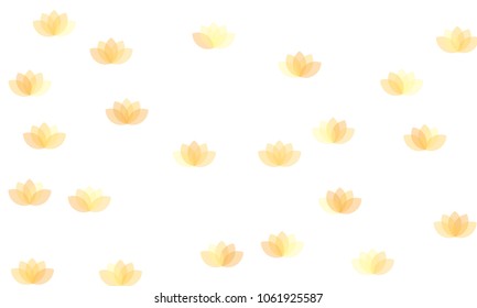 Many Yellow and Orange Lotuses of Different Opacity on White Background