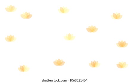 Many Yellow and Orange Lotuses of Different Opacity on White Background