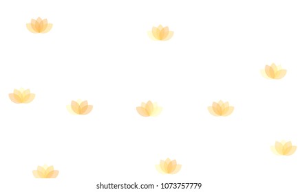 Many Yellow and Orange Lotuses of Different Opacity on White Background