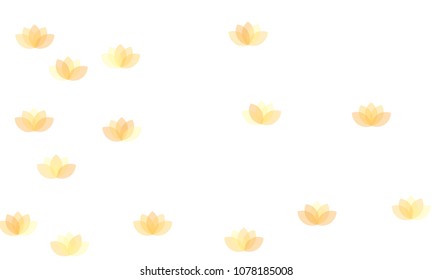 Many Yellow and Orange Lotuses of Different Opacity on White Background