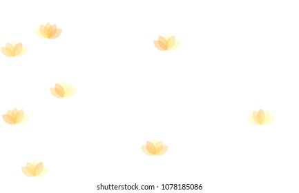 Many Yellow and Orange Lotuses of Different Opacity on White Background