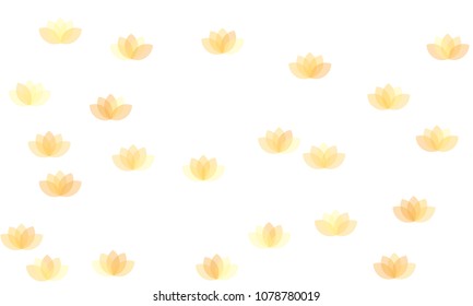 Many Yellow and Orange Lotuses of Different Opacity on White Background