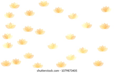 Many Yellow and Orange Lotuses of Different Opacity on White Background