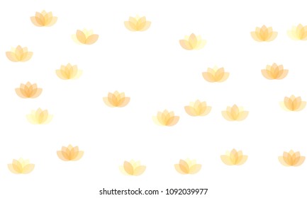 Many Yellow and Orange Lotuses of Different Opacity on White Background