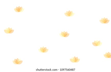 Many Yellow and Orange Lotuses of Different Opacity on White Background