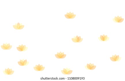 Many Yellow and Orange Lotuses of Different Opacity on White Background