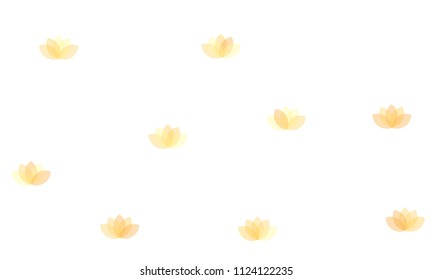 Many Yellow and Orange Lotuses of Different Opacity on White Background