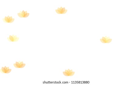 Many Yellow and Orange Lotuses of Different Opacity on White Background