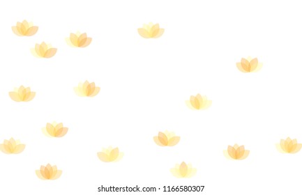 Many Yellow and Orange Lotuses of Different Opacity on White Background