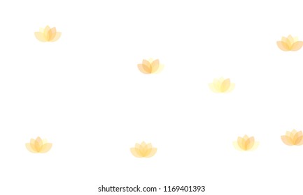 Many Yellow and Orange Lotuses of Different Opacity on White Background