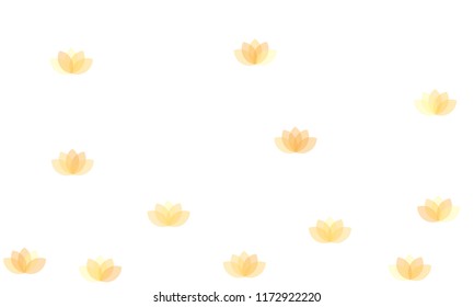 Many Yellow and Orange Lotuses of Different Opacity on White Background