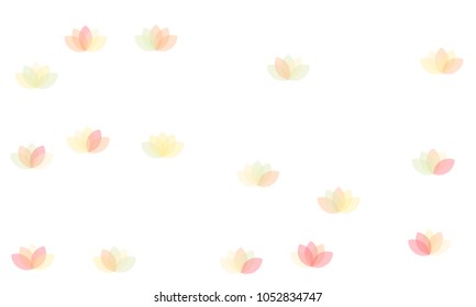 Many Yellow and Pink Lotuses of Different Opacity on White Background