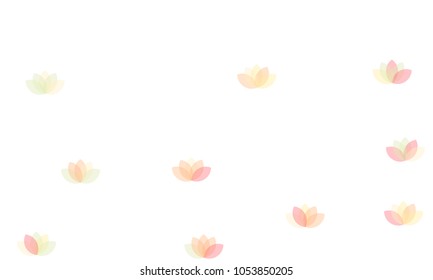 Many Yellow and Pink Lotuses of Different Opacity on White Background