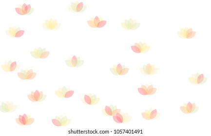Many Yellow and Pink Lotuses of Different Opacity on White Background