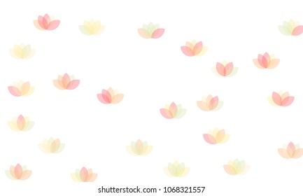 Many Yellow and Pink Lotuses of Different Opacity on White Background