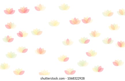 Many Yellow and Pink Lotuses of Different Opacity on White Background