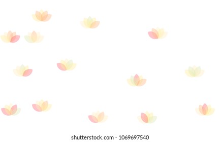 Many Yellow and Pink Lotuses of Different Opacity on White Background