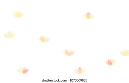 Many Yellow and Pink Lotuses of Different Opacity on White Background