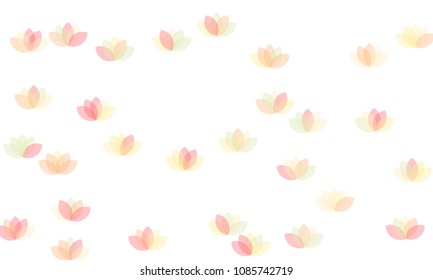 Many Yellow and Pink Lotuses of Different Opacity on White Background