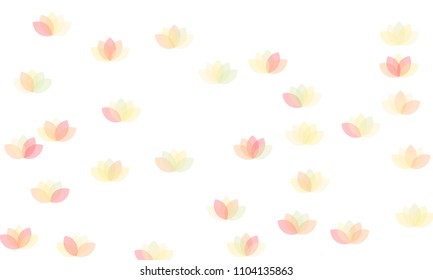 Many Yellow and Pink Lotuses of Different Opacity on White Background