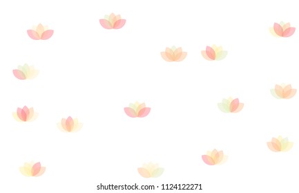 Many Yellow and Pink Lotuses of Different Opacity on White Background